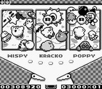 une photo d'Ã©cran de Kirby s Pinball Land sur Nintendo Game Boy